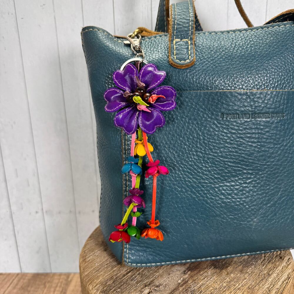 Purple Daisy Bag Charm Genuine Leather Flower Purse Charm NEW